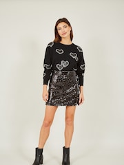 Mela Black Sequin Mini Skirt - Image 3 of 4