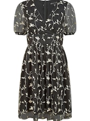 Mela Black Embroidery Mesh Skater Dress - Image 5 of 5