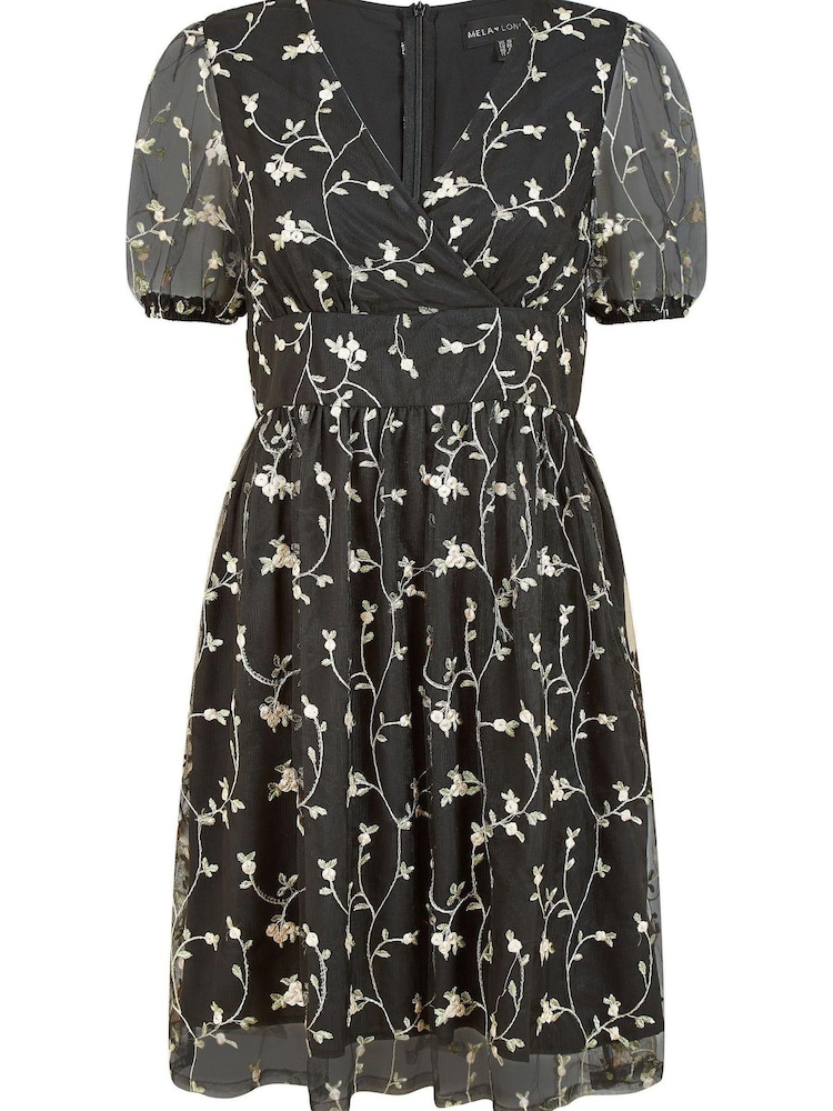 Mela Black Embroidery Mesh Skater Dress - Image 5 of 5
