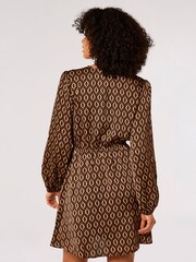 Apricot Brown Geo Satin Wrap Dress - Image 2 of 4