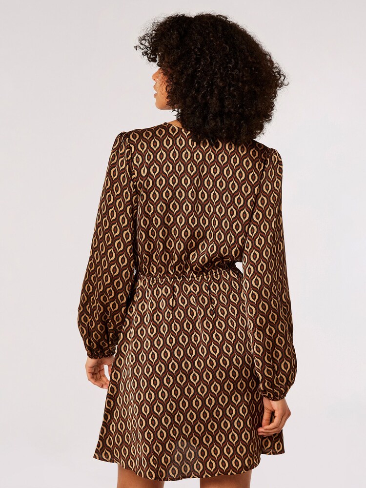 Apricot Brown Geo Satin Wrap Dress - Image 2 of 4