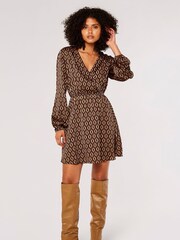 Apricot Brown Geo Satin Wrap Dress - Image 3 of 4