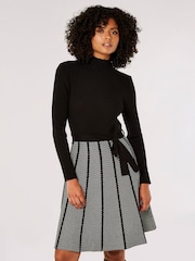 Apricot Black Chevron Skirt Tie Waist Knit Dress - Image 1 of 4