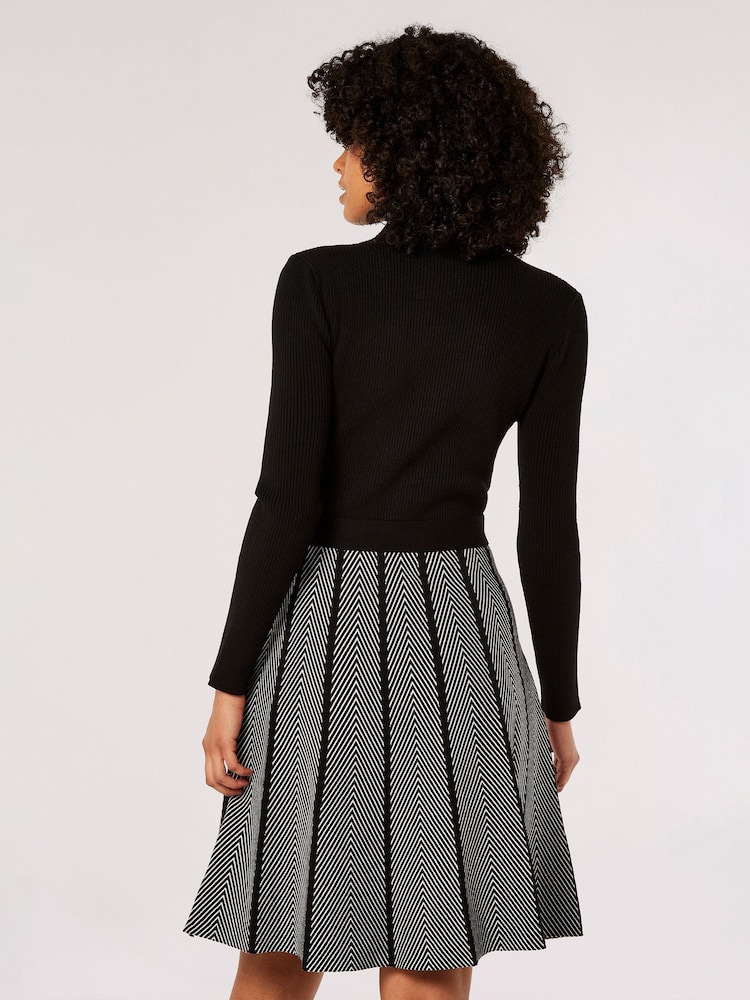 Apricot Black Chevron Skirt Tie Waist Knit Dress - Image 2 of 4