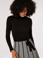 Apricot Black Chevron Skirt Tie Waist Knit Dress - Image 4 of 4