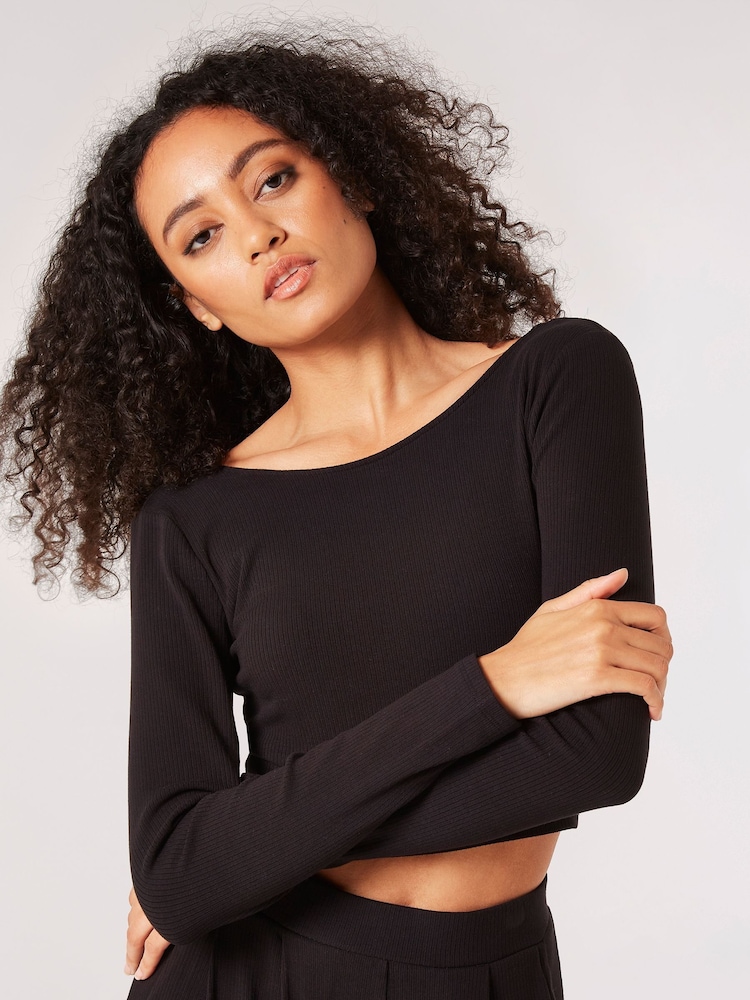 Apricot Black Ribbed Low Back Top - Image 1 of 5