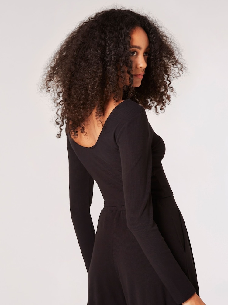 Apricot Black Ribbed Low Back Top - Image 2 of 5