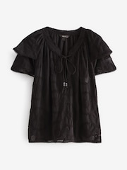 Black Tie Neck Double Sleeve Sunflower Blouse - Image 3 of 3