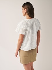 White Tie Neck Double Sleeve Sunflower Blouse - Image 2 of 5
