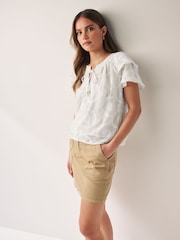 White Tie Neck Double Sleeve Sunflower Blouse - Image 4 of 5
