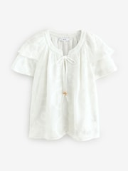 White Tie Neck Double Sleeve Sunflower Blouse - Image 5 of 5