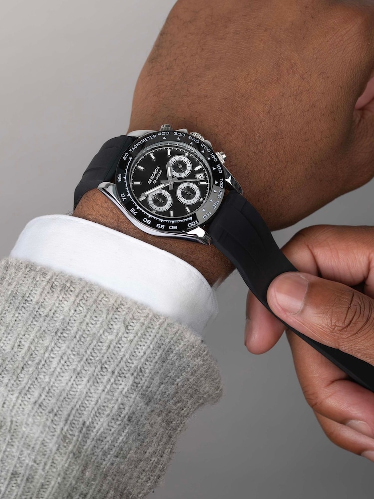 Sekonda Mens Circuit 39mm Analogue Black Watch With Silver Case And Silicone Strap With Dial - Image 1 of 6