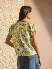 Morris & Co. Cray, Ecru und Grün - Kastiges, strukturiertes T-Shirt mit Raffung - Bild 3 von 6