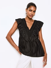 Black Sleeveless Ruffle V-Neck Top - Image 1 of 6