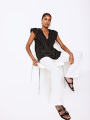 Black Sleeveless Ruffle V-Neck Top - Image 2 of 6