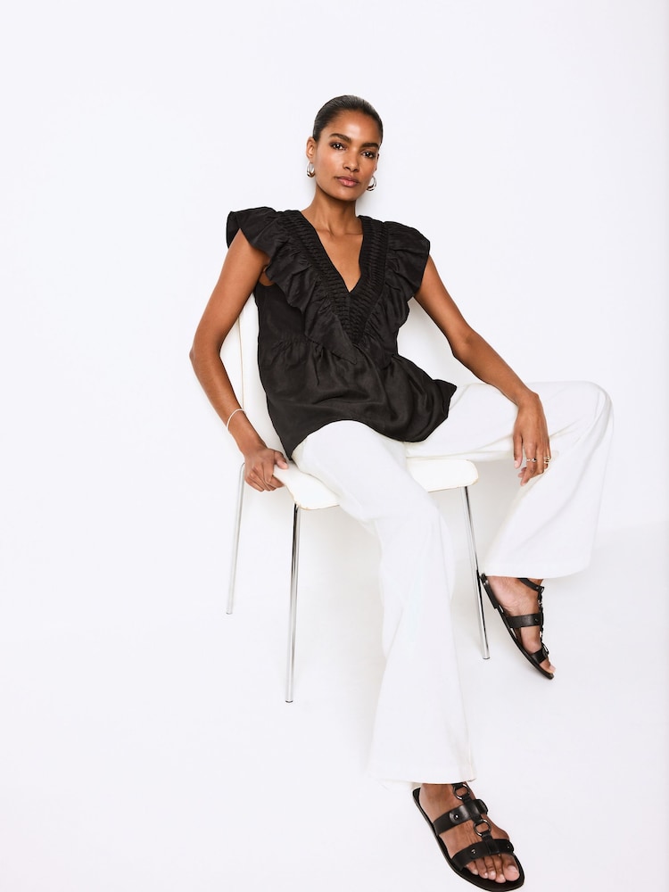 Black Sleeveless Ruffle V-Neck Top - Image 2 of 6