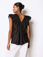 Black Sleeveless Ruffle V-Neck Top - Image 3 of 6