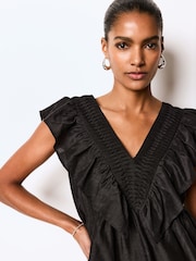 Black Sleeveless Ruffle V-Neck Top - Image 4 of 6