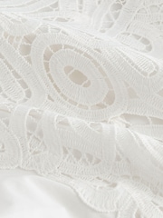 White Cotton Poplin Puff Sleeve Crochet Insert Blouse - Image 6 of 6