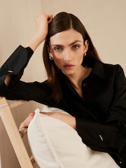 Black 100% Cotton Premium Pleated Long Sleeve Shirt - Image 1 of 2