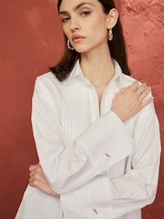 White 100% Cotton Premium Pleated Long Sleeve Shirt - Image 1 of 7