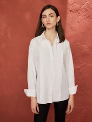 White 100% Cotton Premium Pleated Long Sleeve Shirt - Image 3 of 7