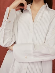 White 100% Cotton Premium Pleated Long Sleeve Shirt - Image 5 of 7
