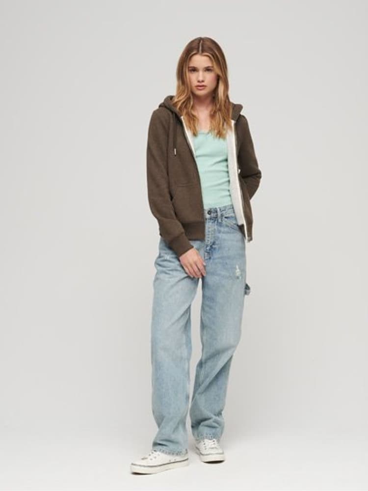 Superdry Tan Brown Essential Logo Zip Hoodie - Image 1 of 6