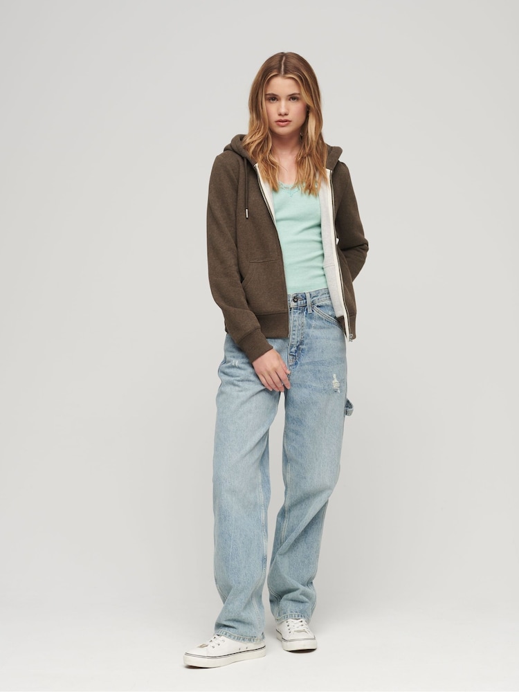 Superdry Tan Brown Essential Logo Zip Hoodie - Image 2 of 6