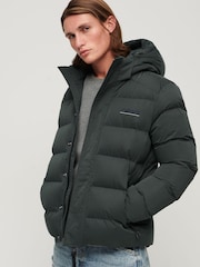 Superdry Green Hooded Microfibre Sports Puffer Jacket - Image 1 of 6