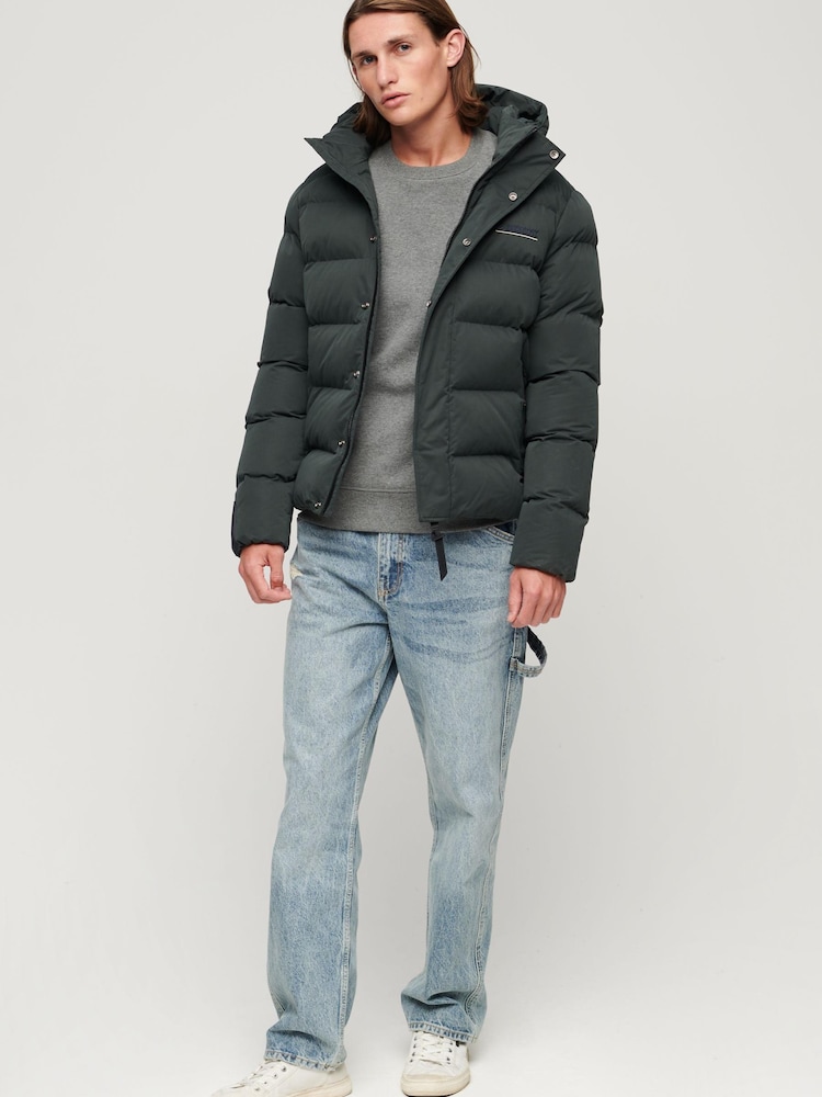 Superdry Green Hooded Microfibre Sports Puffer Jacket - Image 2 of 6