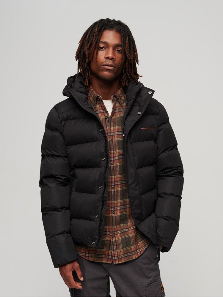 Buy Superdry Black Hooded Microfibre Sports Puffer Jacket from