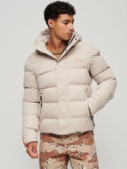 Superdry Nude Hooded Microfibre Sports Puffer Jacket - Image 1 of 6