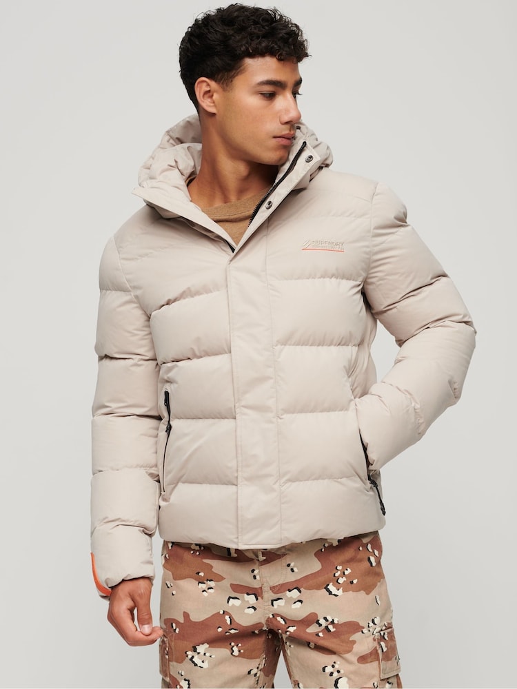 Superdry Nude Hooded Microfibre Sports Puffer Jacket - Image 1 of 6