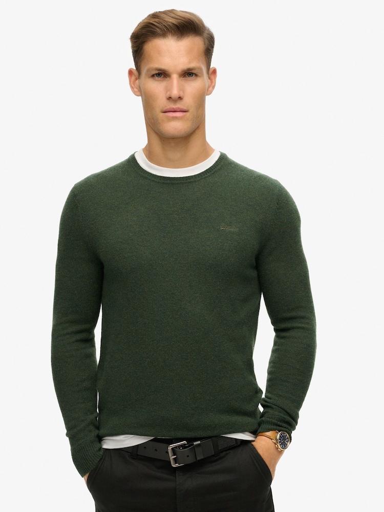 Superdry Green Textured Crew Knit 100% Cotton Jumper - Image 1 of 6