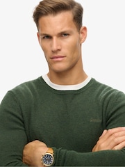 Superdry Green Textured Crew Knit 100% Cotton Jumper - Image 3 of 6