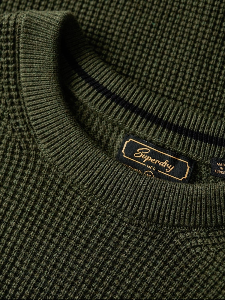 Superdry Green Textured Crew Knit 100% Cotton Jumper - Image 6 of 6