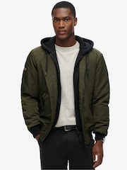 Superdry Green Military Hooded MA1 Bomber Jacket - Image 1 of 7