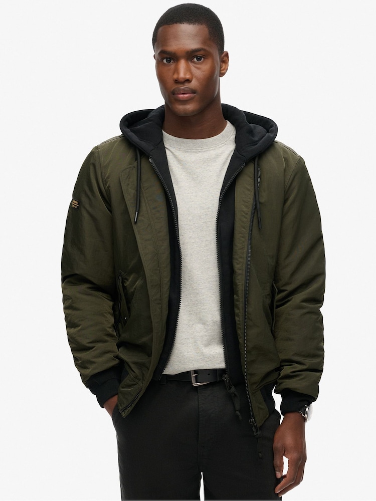 Superdry Green Military Hooded MA1 Bomber Jacket - Image 1 of 7