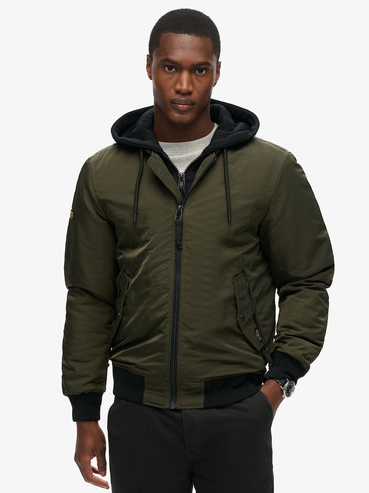 Superdry Green Military Hooded MA1 Bomber Jacket - Image 2 of 7