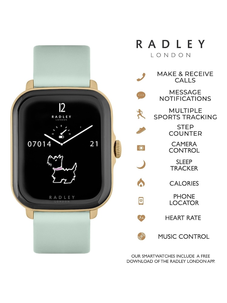 Radley Series Green 20 Smart Calling Watch with interchangeable Black Silicone and Eucalyptus Leather Straps RYS20-2126-SET - Image 4 of 4