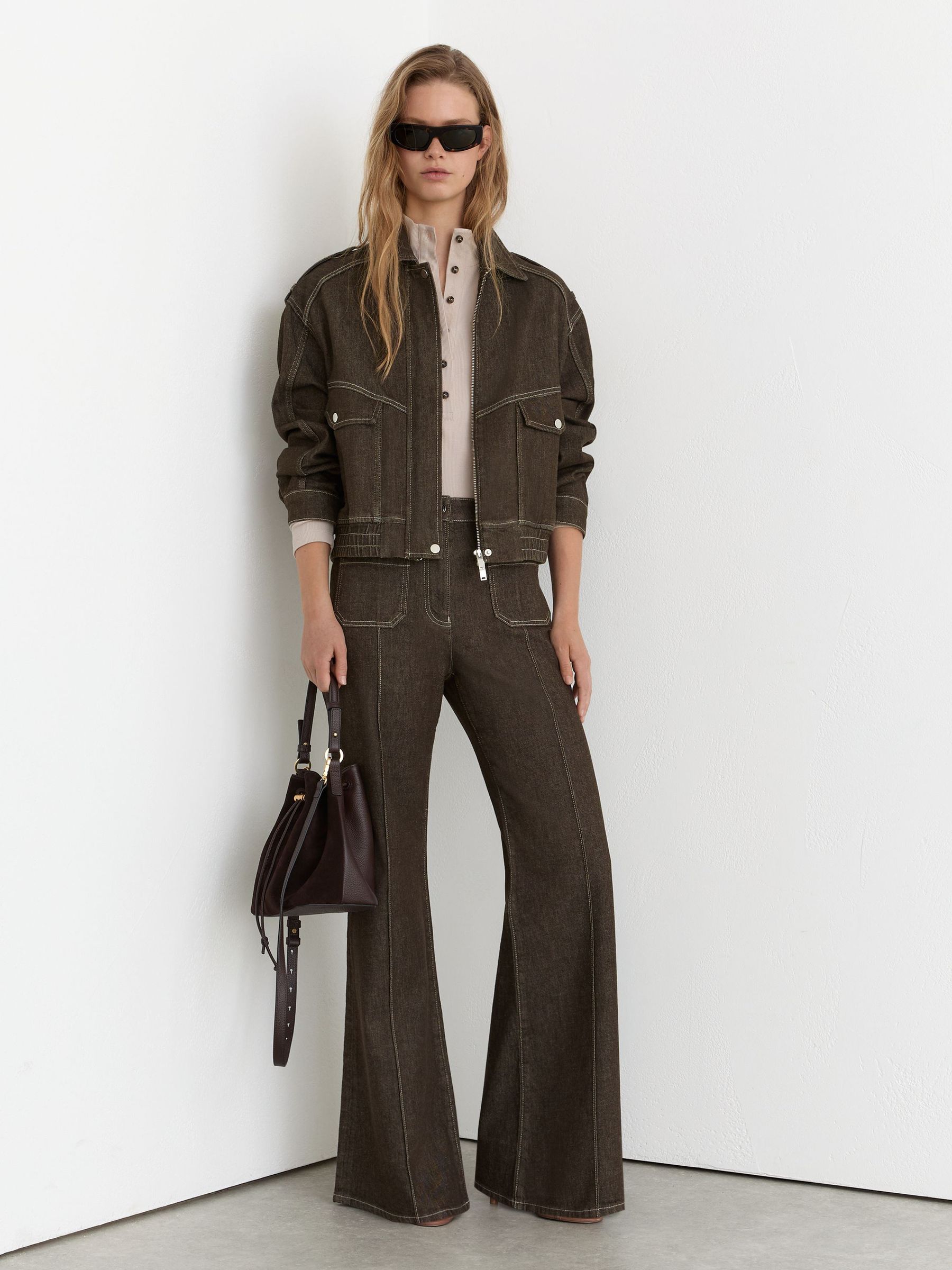 Reiss Brown Patch-pocket Flared Jeans
