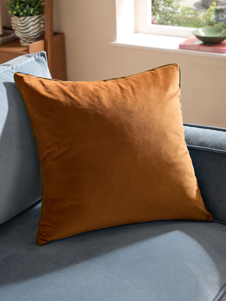Furn Orange Meridian Velvet 55cm X 55cm Cushion Cover - Image 1 of 6