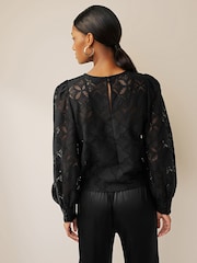 Black Lace Long Sleeve Blouse - Image 3 of 7