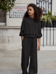 Black Rib Cuffed Top & Wide Leg Joggers Set (2-16yrs) - Image 1 of 7