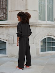 Black Rib Cuffed Top & Wide Leg Joggers Set (2-16yrs) - Image 3 of 7