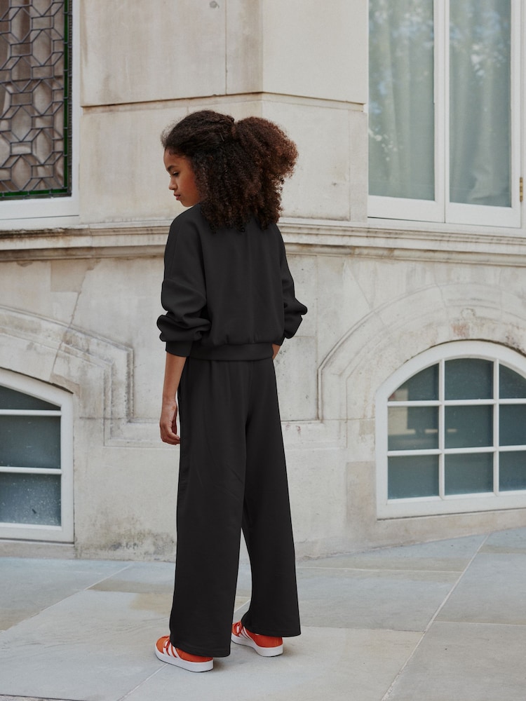 Black Rib Cuffed Top & Wide Leg Joggers Set (2-16yrs) - Image 3 of 7