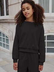 Black Rib Cuffed Top & Wide Leg Joggers Set (2-16yrs) - Image 4 of 7