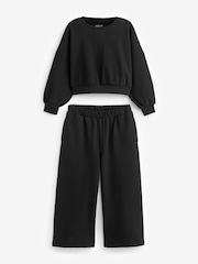 Black Rib Cuffed Top & Wide Leg Joggers Set (2-16yrs) - Image 5 of 7