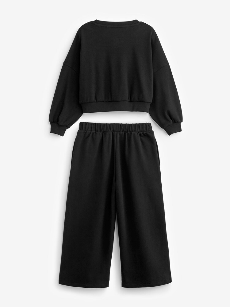 Black Rib Cuffed Top & Wide Leg Joggers Set (2-16yrs) - Image 6 of 7